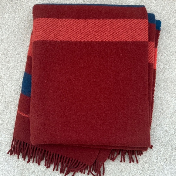 Hermes Rocobar Wool Blanket - Red with Blue Stripes - Lighty Worn - Picture 1 of 10